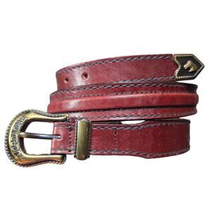 Vtg Jordache Skinny Burgandy Genuine Leather Belt Made‎ in USA Women's Size 31"